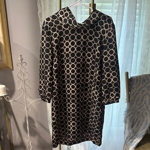 J. Crew Black and Cream 100% silk Circle Pattern Long Sleeve Dress